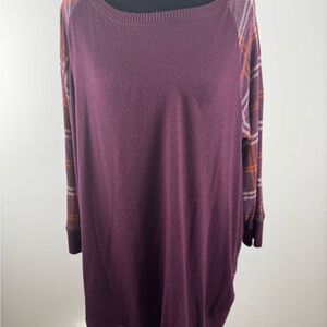 Maurices Purple autumn color shirt with Plaid Sleeves